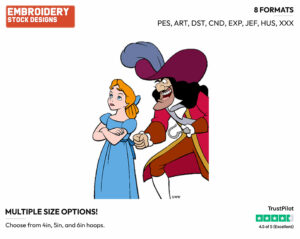 Captain Hook, Wendy - Disney's Peter Pan & Tinker Bell - Embroidery Design in 3 sizes & 8 formats