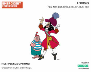 Captain Hook, Smee - Disney's Peter Pan & Tinker Bell - Embroidery Design in 3 sizes & 8 formats