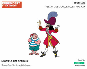 Captain Hook, Smee - Disney's Peter Pan & Tinker Bell - Embroidery Design in 3 sizes & 8 formats
