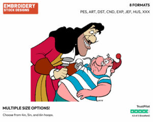 Captain Hook, Smee - Disney's Peter Pan & Tinker Bell - Embroidery Design in 3 sizes & 8 formats