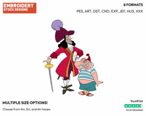 Captain Hook, Smee - Disney's Peter Pan & Tinker Bell - Embroidery Design in 3 sizes & 8 formats