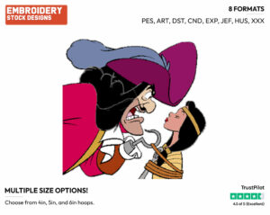 Captain Hook, Tiger Lily - Disney's Peter Pan & Tinker Bell - Embroidery Design in 3 sizes & 8 formats