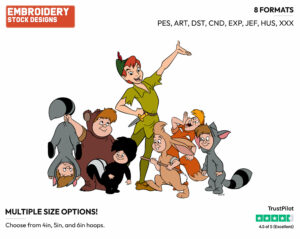 Peter Pan With The Lost Boys - Disney's Peter Pan & Tinker Bell - Embroidery Design in 3 sizes & 8 formats