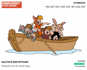Lost Boys In A Rowboat - Disney's Peter Pan & Tinker Bell - Embroidery Design in 3 sizes & 8 formats