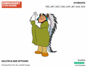Indian Chief - Disney's Peter Pan & Tinker Bell - Embroidery Design in 3 sizes & 8 formats