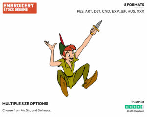 Peter Pan Flying - Disney's Peter Pan & Tinker Bell - Embroidery Design in 3 sizes & 8 formats
