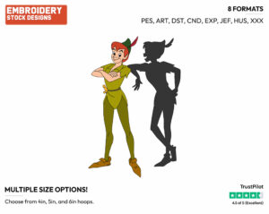 Peter Pan Standing With His Shadow - Disney's Peter Pan & Tinker Bell - Embroidery Design in 3 sizes & 8 formats