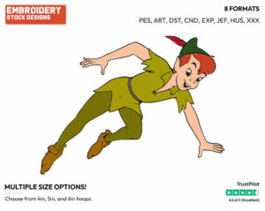 Peter Pan Flying - Disney's Peter Pan & Tinker Bell - Embroidery Design in 3 sizes & 8 formats