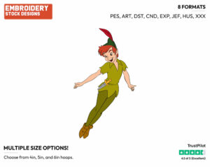 Peter Pan Flying - Disney's Peter Pan & Tinker Bell - Embroidery Design in 3 sizes & 8 formats