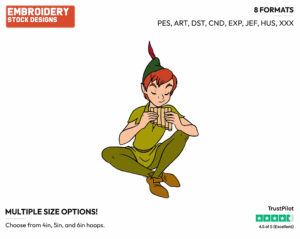 Peter Pan Playing Panpipe - Disney's Peter Pan & Tinker Bell - Embroidery Design in 3 sizes & 8 formats