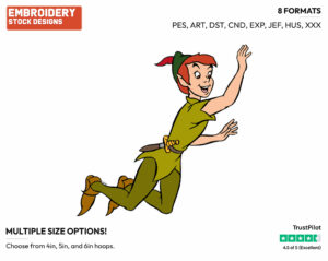 Peter Pan Flying - Disney's Peter Pan & Tinker Bell - Embroidery Design in 3 sizes & 8 formats