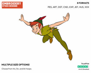 Peter Pan Flying - Disney's Peter Pan & Tinker Bell - Embroidery Design in 3 sizes & 8 formats
