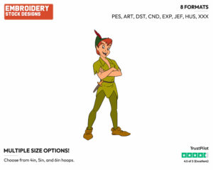 Peter Pan Standing With Arms Crossed - Disney's Peter Pan & Tinker Bell - Embroidery Design in 3 sizes & 8 formats