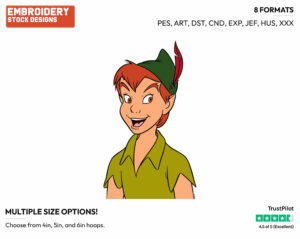 Peter Pan Smiling - Disney's Peter Pan & Tinker Bell - Embroidery Design in 3 sizes & 8 formats