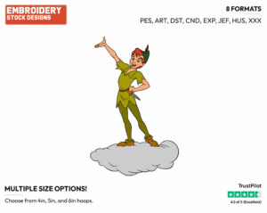 Peter Pan Standing On A Cloud - Disney's Peter Pan & Tinker Bell - Embroidery Design in 3 sizes & 8 formats