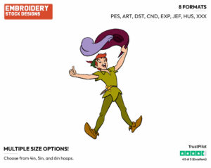 Peter Pan Holding Hook's Hat - Disney's Peter Pan & Tinker Bell - Embroidery Design in 3 sizes & 8 formats