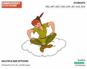 Peter Pan Sitting On A Cloud - Disney's Peter Pan & Tinker Bell - Embroidery Design in 3 sizes & 8 formats