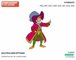 Peter Pan Dressed As Captain Hook - Disney's Peter Pan & Tinker Bell - Embroidery Design in 3 sizes & 8 formats