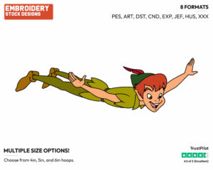 Peter Pan Flying - Disney's Peter Pan & Tinker Bell - Embroidery Design in 3 sizes & 8 formats