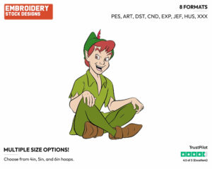 Peter Pan Sitting Cross-Legged - Disney's Peter Pan & Tinker Bell - Embroidery Design in 3 sizes & 8 formats