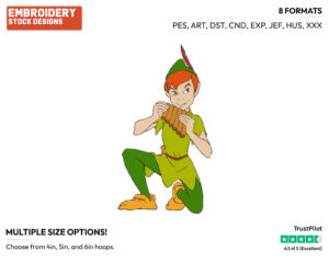 Peter Pan Playing The Pan Pipe - Disney's Peter Pan & Tinker Bell - Embroidery Design in 3 sizes & 8 formats