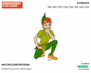Peter Pan Thinking - Disney's Peter Pan & Tinker Bell - Embroidery Design in 3 sizes & 8 formats