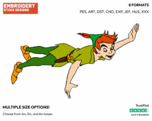 Peter Pan Flying - Disney's Peter Pan & Tinker Bell - Embroidery Design in 3 sizes & 8 formats