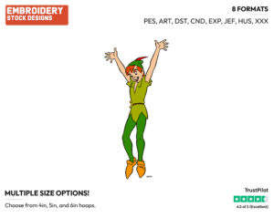Peter Pan Flying - Disney's Peter Pan & Tinker Bell - Embroidery Design in 3 sizes & 8 formats