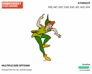 Peter Pan Flying - Disney's Peter Pan & Tinker Bell - Embroidery Design in 3 sizes & 8 formats