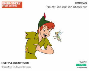 Peter Pan, Tinker Bell - Disney's Peter Pan & Tinker Bell - Embroidery Design in 3 sizes & 8 formats