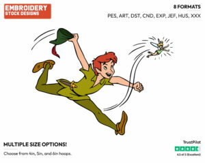 Peter Pan Running After Tinker Bell - Disney's Peter Pan & Tinker Bell - Embroidery Design in 3 sizes & 8 formats