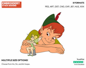 Peter Pan, Tinker Bell - Disney's Peter Pan & Tinker Bell - Embroidery Design in 3 sizes & 8 formats