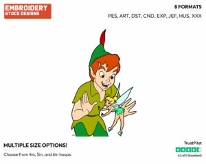Peter Pan, Tinker Bell - Disney's Peter Pan & Tinker Bell - Embroidery Design in 3 sizes & 8 formats