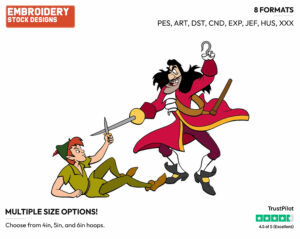 Peter Pan, Captain Hook Fighting - Disney's Peter Pan & Tinker Bell - Embroidery Design in 3 sizes & 8 formats