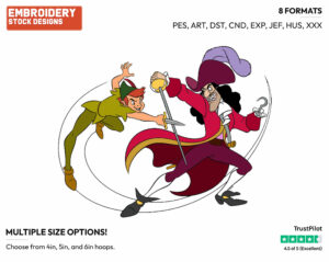 Peter Pan, Captain Hook Fighting - Disney's Peter Pan & Tinker Bell - Embroidery Design in 3 sizes & 8 formats