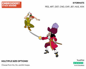 Peter Pan, Captain Hook Fighting - Disney's Peter Pan & Tinker Bell - Embroidery Design in 3 sizes & 8 formats