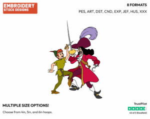 Peter Pan, Captain Hook Fighting - Disney's Peter Pan & Tinker Bell - Embroidery Design in 3 sizes & 8 formats