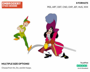 Peter Pan, Captain Hook Fighting - Disney's Peter Pan & Tinker Bell - Embroidery Design in 3 sizes & 8 formats