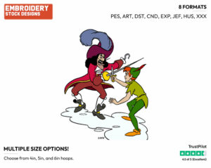 Peter Pan, Captain Hook Fighting - Disney's Peter Pan & Tinker Bell - Embroidery Design in 3 sizes & 8 formats