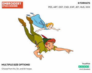 Peter Pan, Wendy - Disney's Peter Pan & Tinker Bell - Embroidery Design in 3 sizes & 8 formats