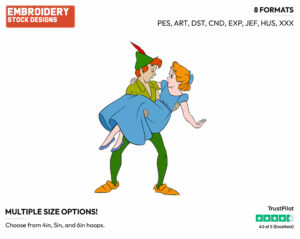 Peter Pan, Wendy - Disney's Peter Pan & Tinker Bell - Embroidery Design in 3 sizes & 8 formats
