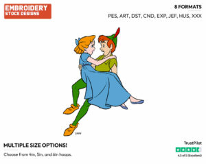 Peter Pan, Wendy - Disney's Peter Pan & Tinker Bell - Embroidery Design in 3 sizes & 8 formats