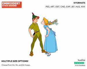 Tinker Bell Pulling On Wendy's Hair To Stop Her Kissing Peter Pan - Disney's Peter Pan & Tinker Bell - Embroidery Design in 3 sizes & 8 formats