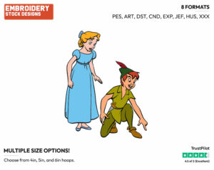 Peter Pan, Wendy - Disney's Peter Pan & Tinker Bell - Embroidery Design in 3 sizes & 8 formats