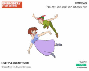 Peter Pan, Jane Flying - Disney's Peter Pan & Tinker Bell - Embroidery Design in 3 sizes & 8 formats