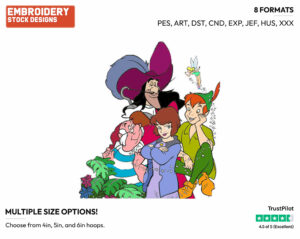 Jane, Peter Pan, Tinker Bell, Smee, Captain Hook - Disney's Peter Pan & Tinker Bell - Embroidery Design in 3 sizes & 8 formats