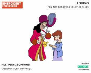Jane, Captain Hook - Disney's Peter Pan & Tinker Bell - Embroidery Design in 3 sizes & 8 formats
