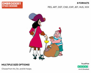 Smee, Captain Hook - Disney's Peter Pan & Tinker Bell - Embroidery Design in 3 sizes & 8 formats