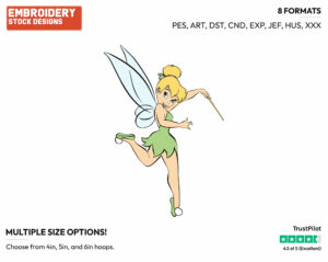 Tinker Bell With Her Wand - Disney's Peter Pan & Tinker Bell - Embroidery Design in 3 sizes & 8 formats