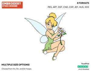 Tinker Bell Holding A Flower - Disney's Peter Pan & Tinker Bell - Embroidery Design in 3 sizes & 8 formats